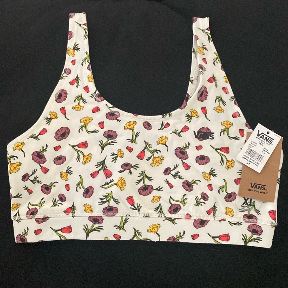 Women’s crop/bra top. Xl. Vans brand. Cream colored with poppy flowers.